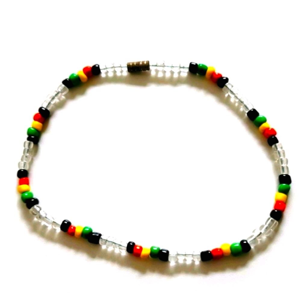 Rasta Anklet/Bracelet Black Clear Green Red Yellow Beads Screw Closure